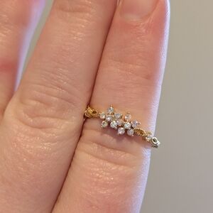 Flower Pair Adjustable Ring with Textured Band